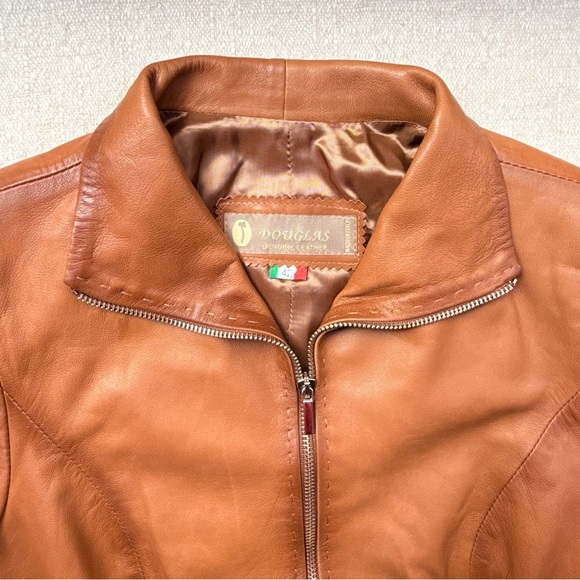 Douglas Made in Italy Tan Brown Collared Zip Up Leather Jacket S - Picture 4 of 12